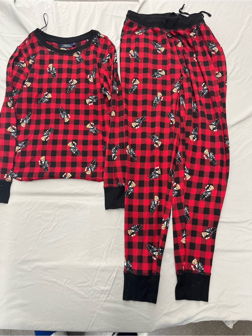 Polo Bear Ralph Lauren Red and Black Buffalo Plaid Men’s Pajama Set Size Medium